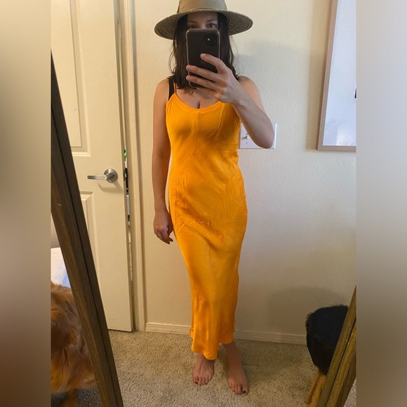 Tan Lines Women’s Satin Aloha Tank Dress Orange Midi M Resortwear Slip Dress - Picture 3 of 10